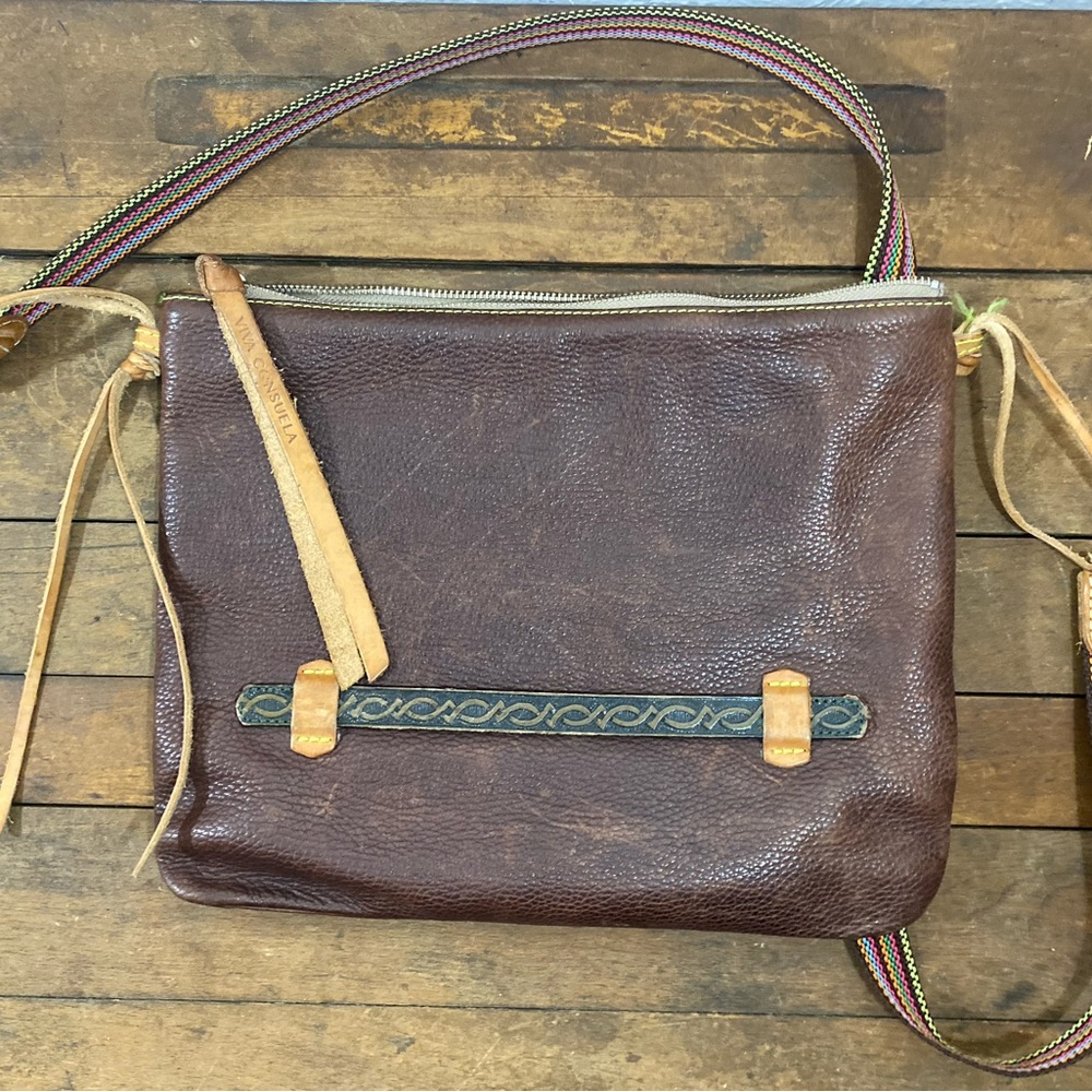 Consuela Downtown Leather Crossbody Bag in Brown with Decorative Trim